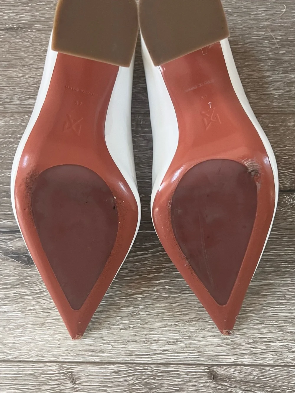 Amina Muaddi White Patent Pointed-Toe Women's Pumps - Picture 4 of 5